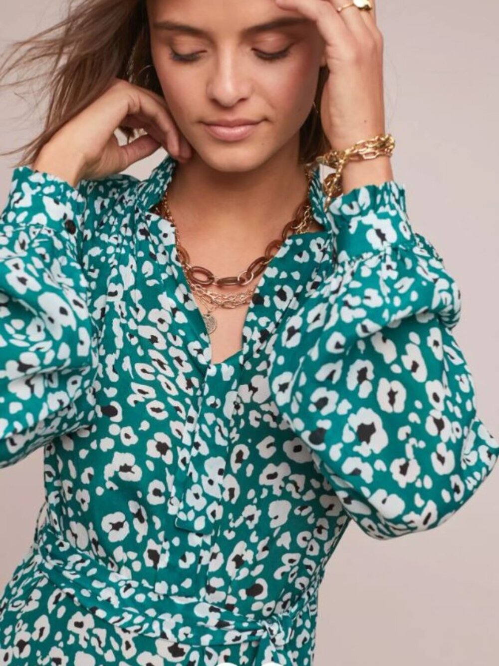 NWT Anthropologie Green Leopard Swing Dress